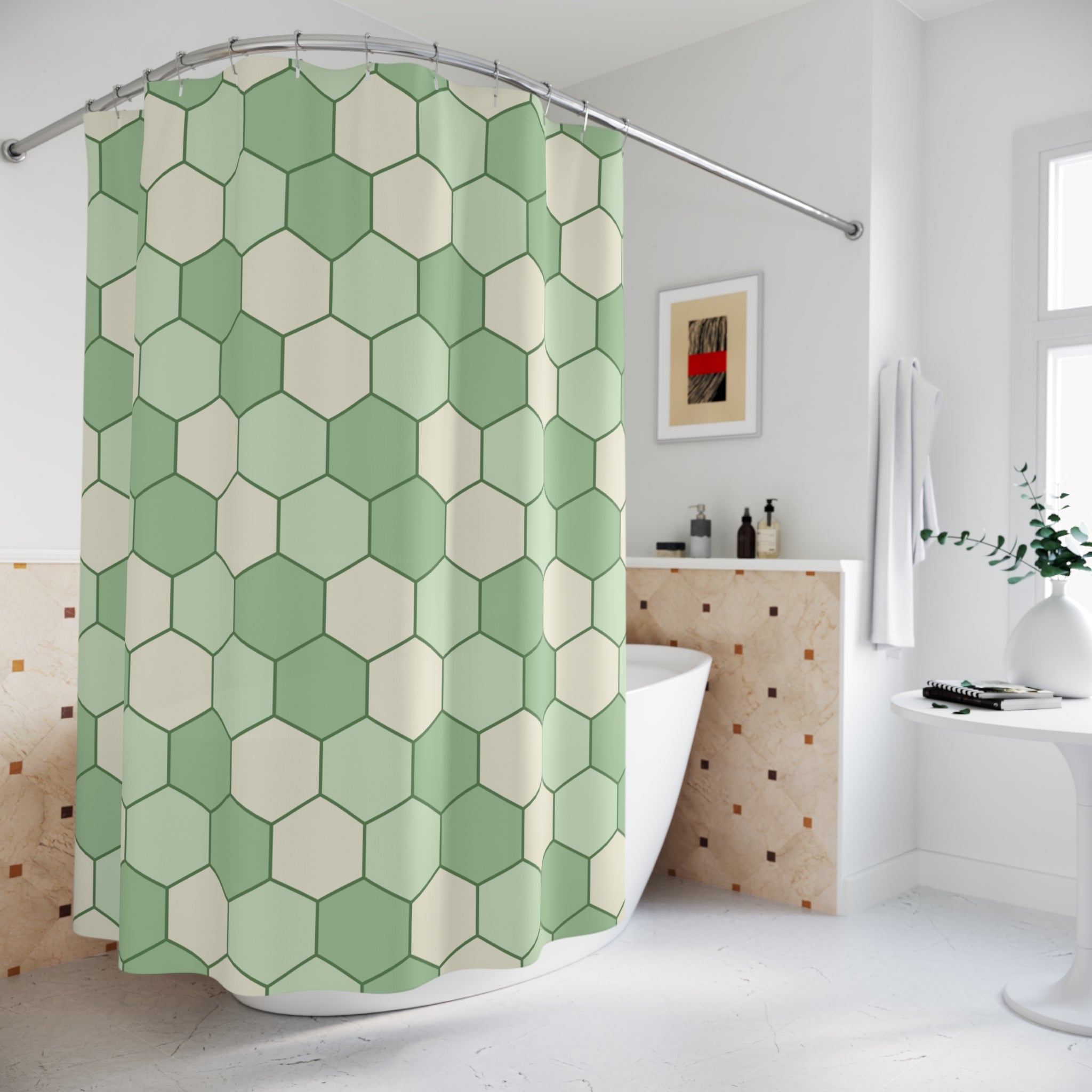 Light Green Shower Curtain: Honeycomb Geometry