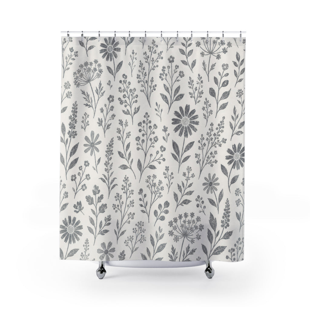 Grey Wildflower Shower Curtain