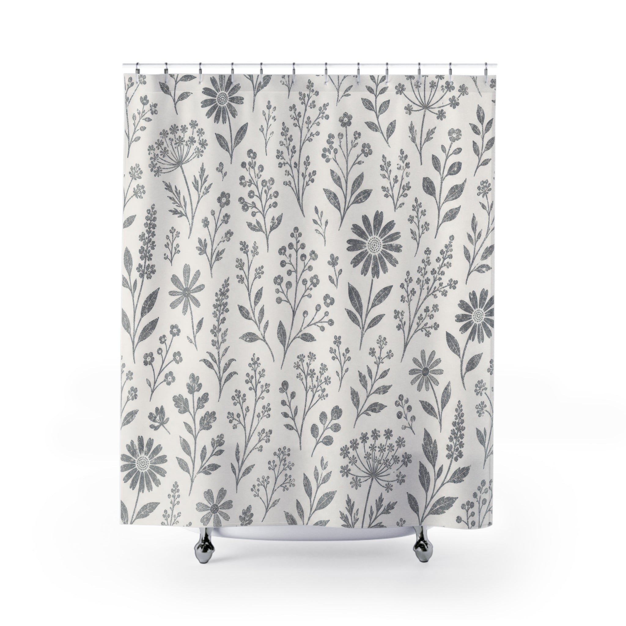 Grey Wildflower Shower Curtain