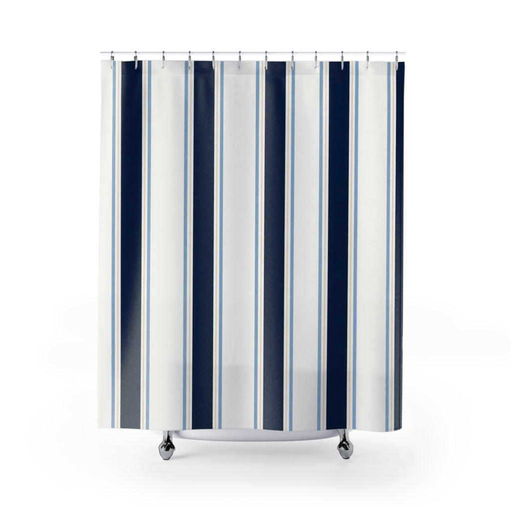 Navy Pale Blue Cream Stripe Shower Curtain