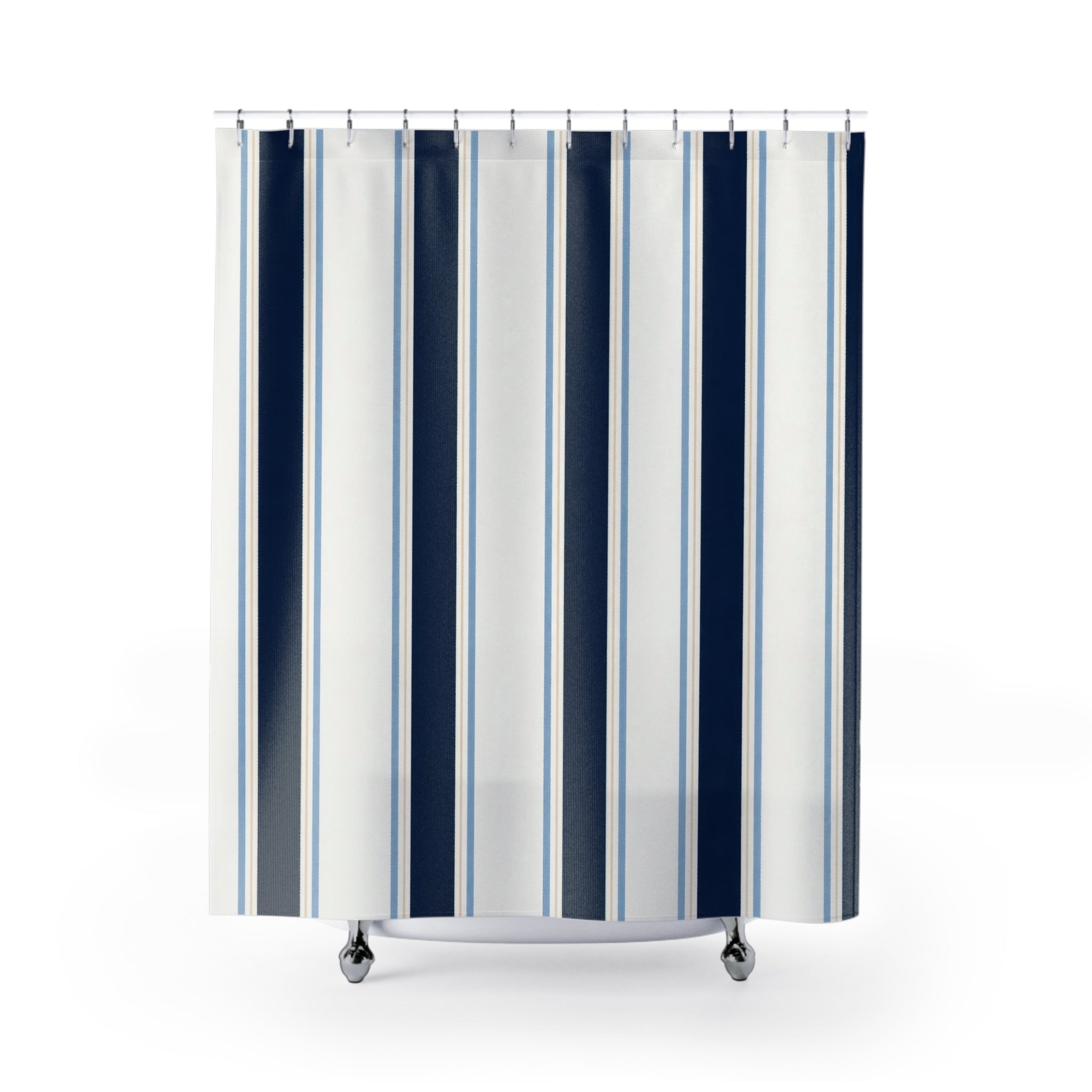 Navy Pale Blue Cream Stripe Shower Curtain