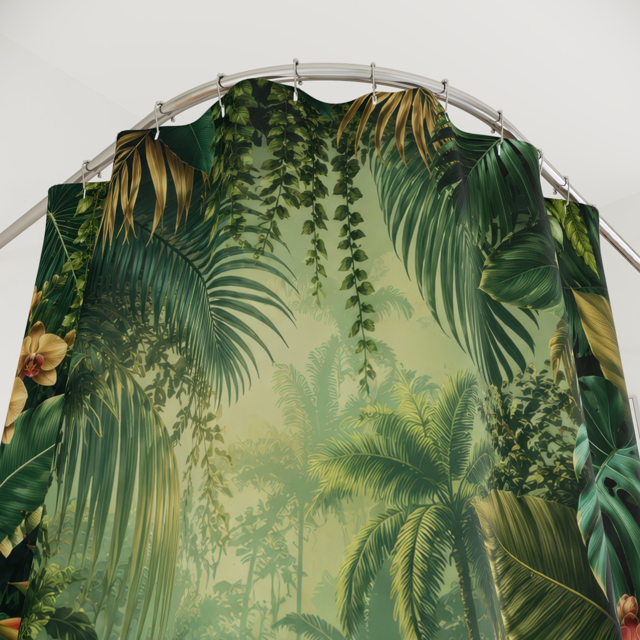 Green Botanical Shower Curtain: Tropical Jungle Leaf