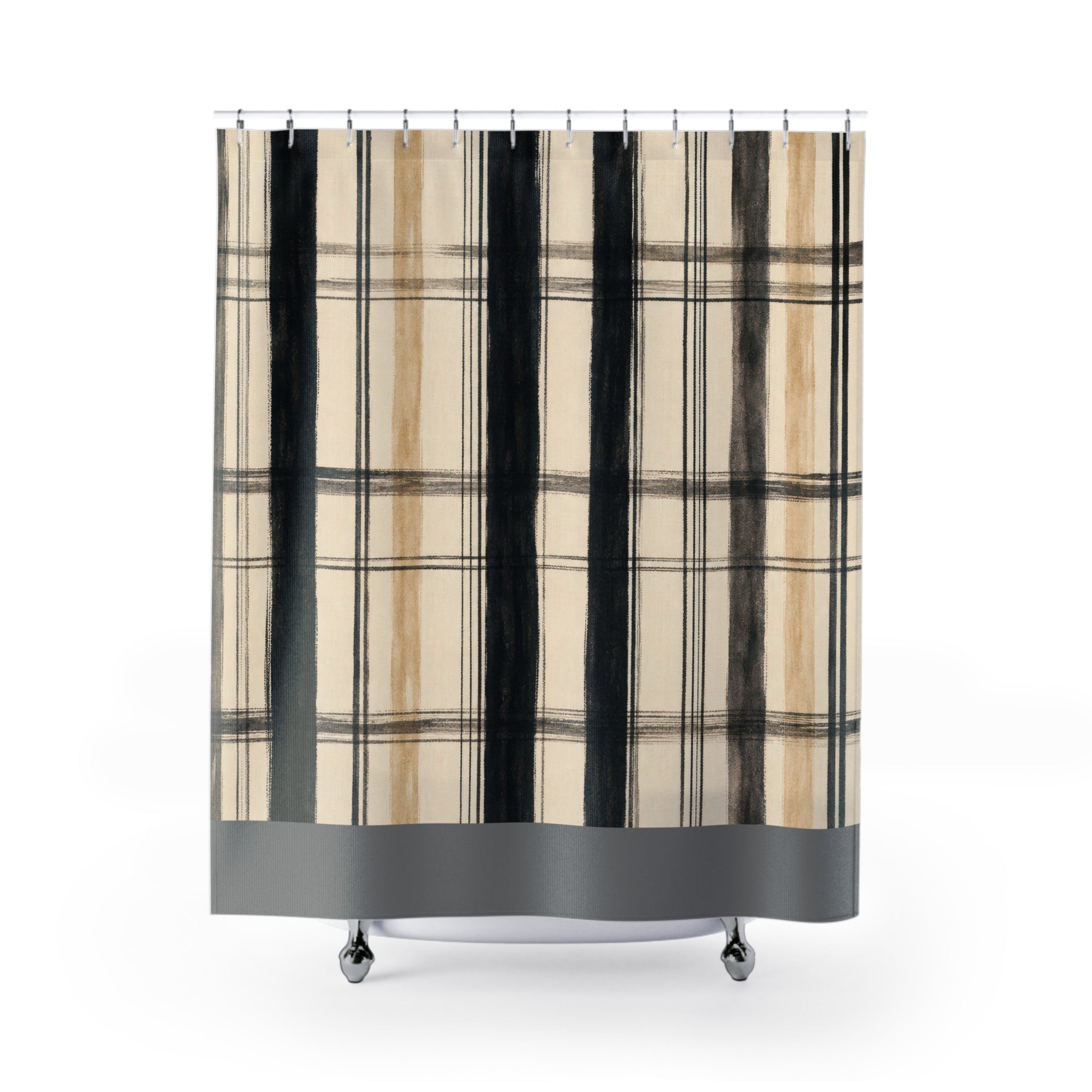 Beige Tan Windowpane Check Shower Curtain