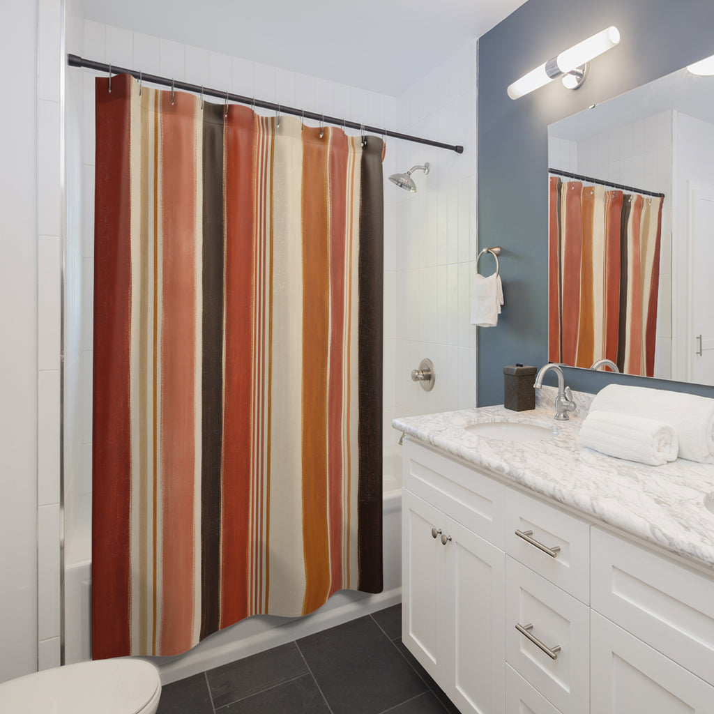 Rust Orange Brown Vertical Stripe Shower Curtain