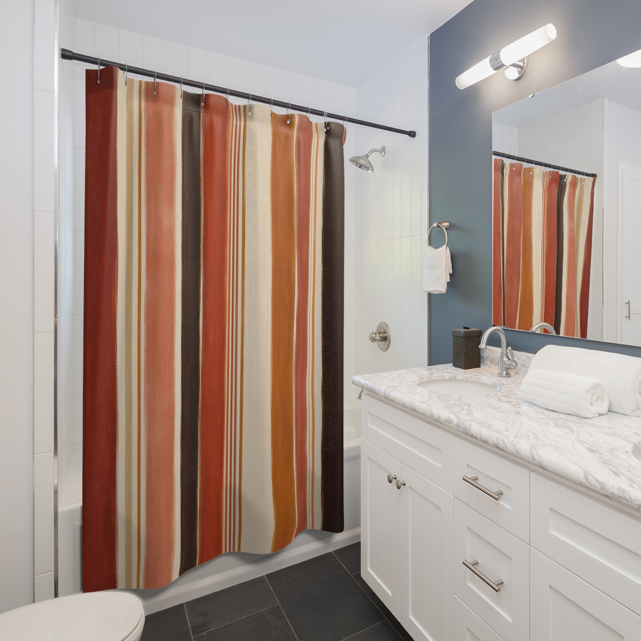 Rust Orange Brown Vertical Stripe Shower Curtain
