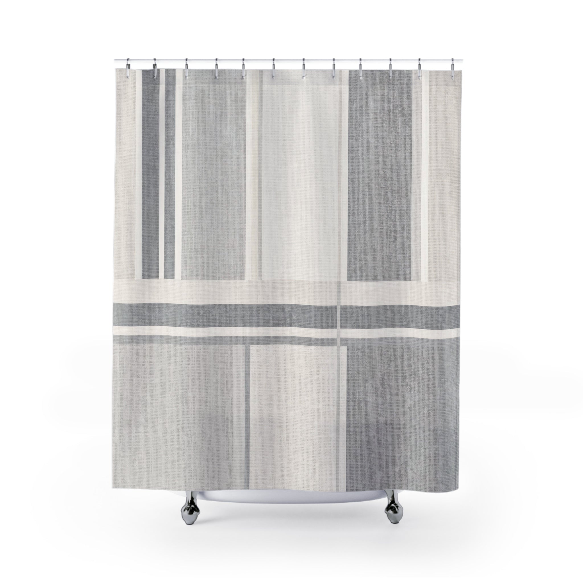 Grey White Striped Shower Curtain