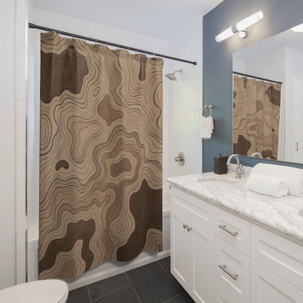 Black Brown Contour Line Shower Curtain