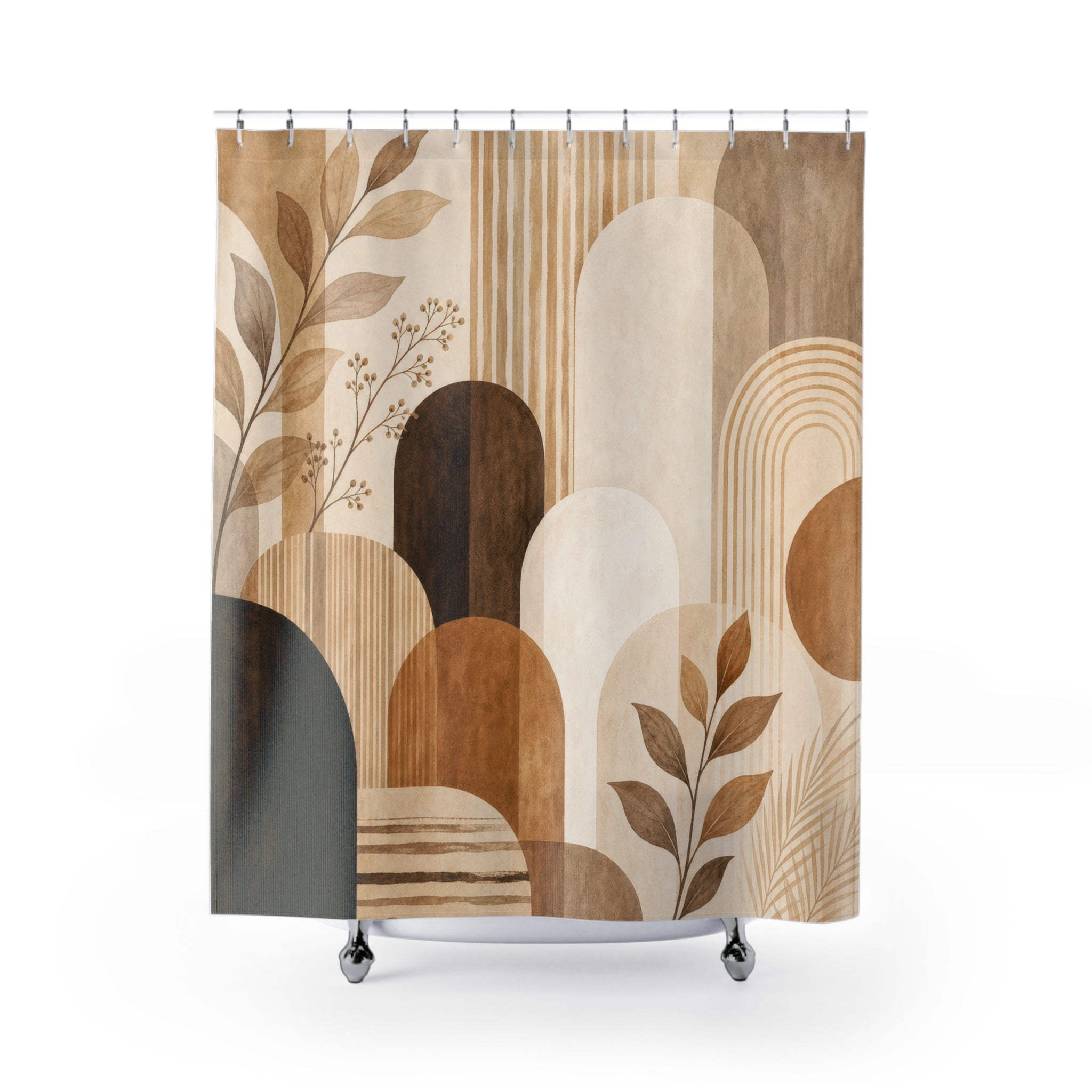 Brown Beige Botanical Arch Shower Curtain
