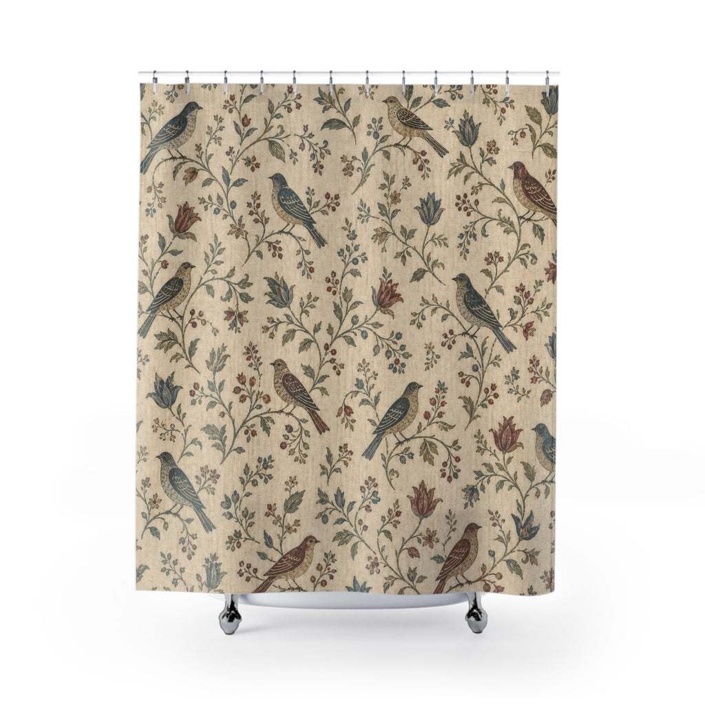 Vintage Botanical Bird Shower Curtain
