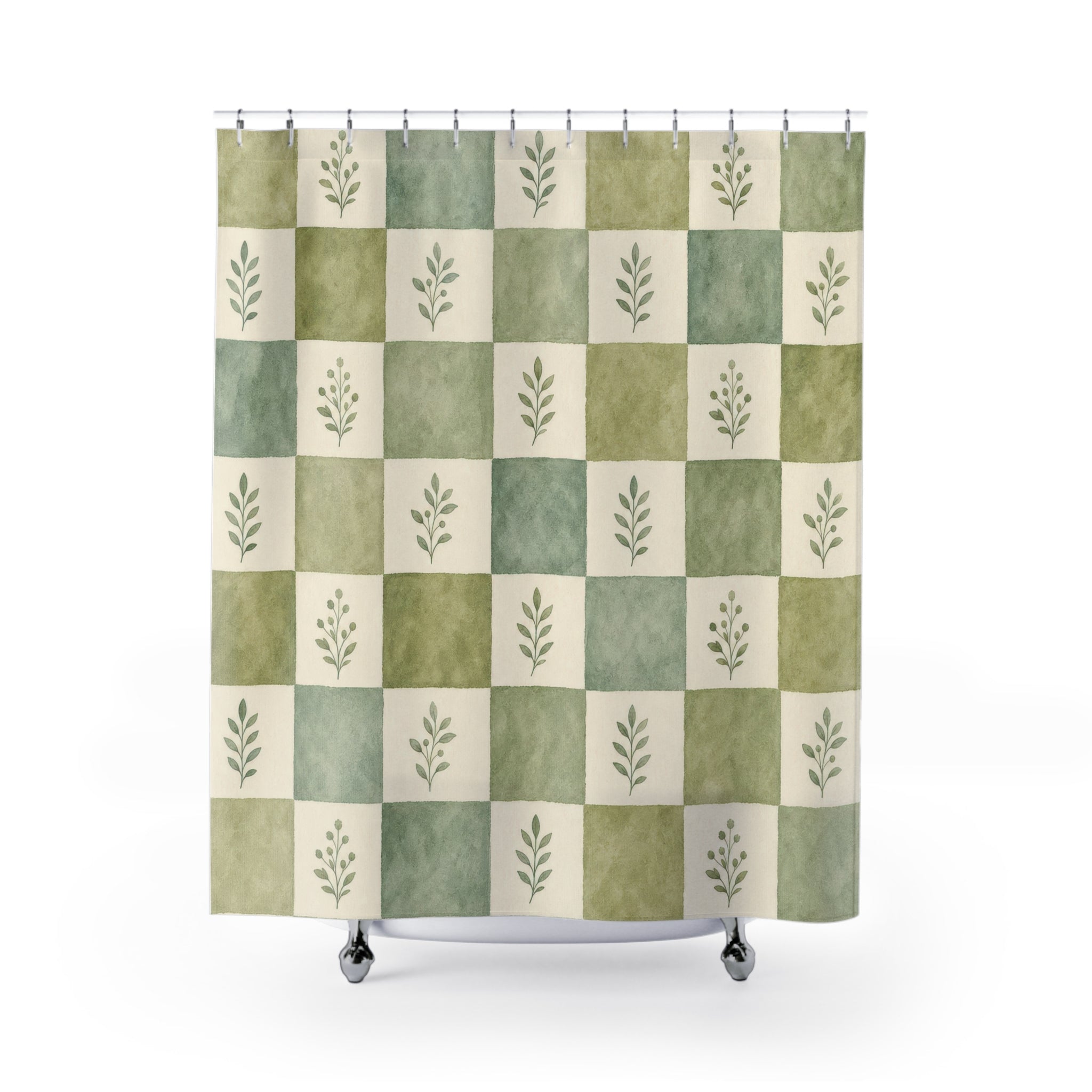 Celadon Checker Shower Curtain
