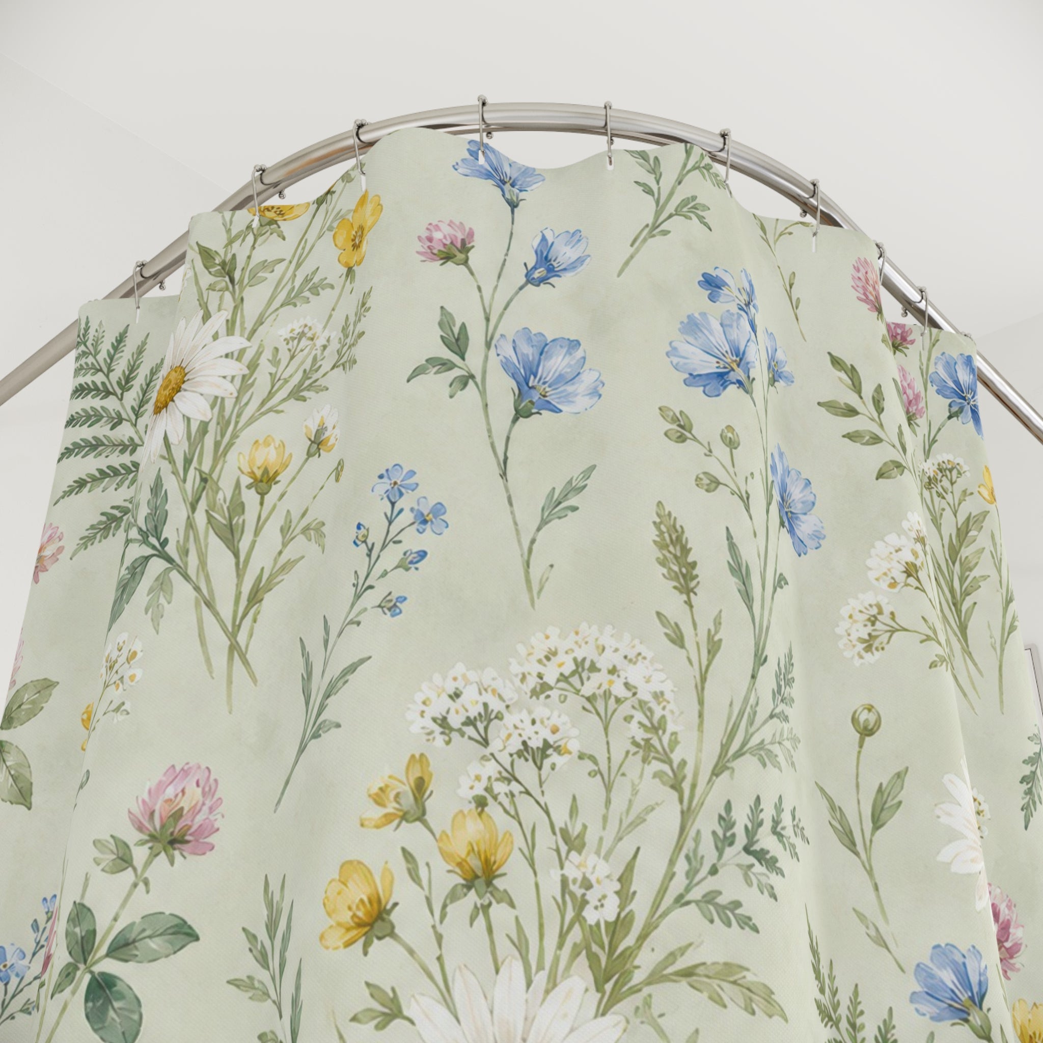 Daisy Blue Wildflower Watercolor Shower Curtain