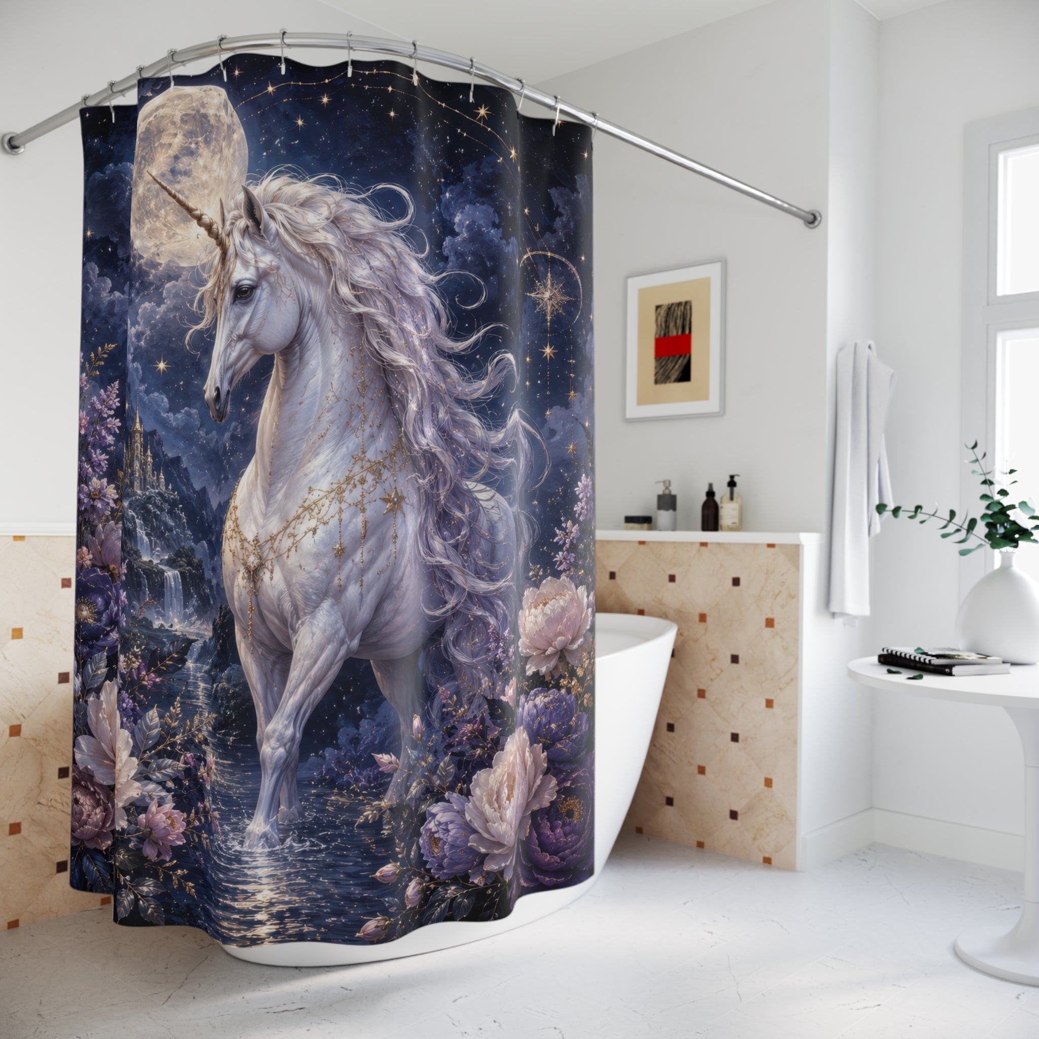 Unicorn Shower Curtain: Fantasy Moonlit