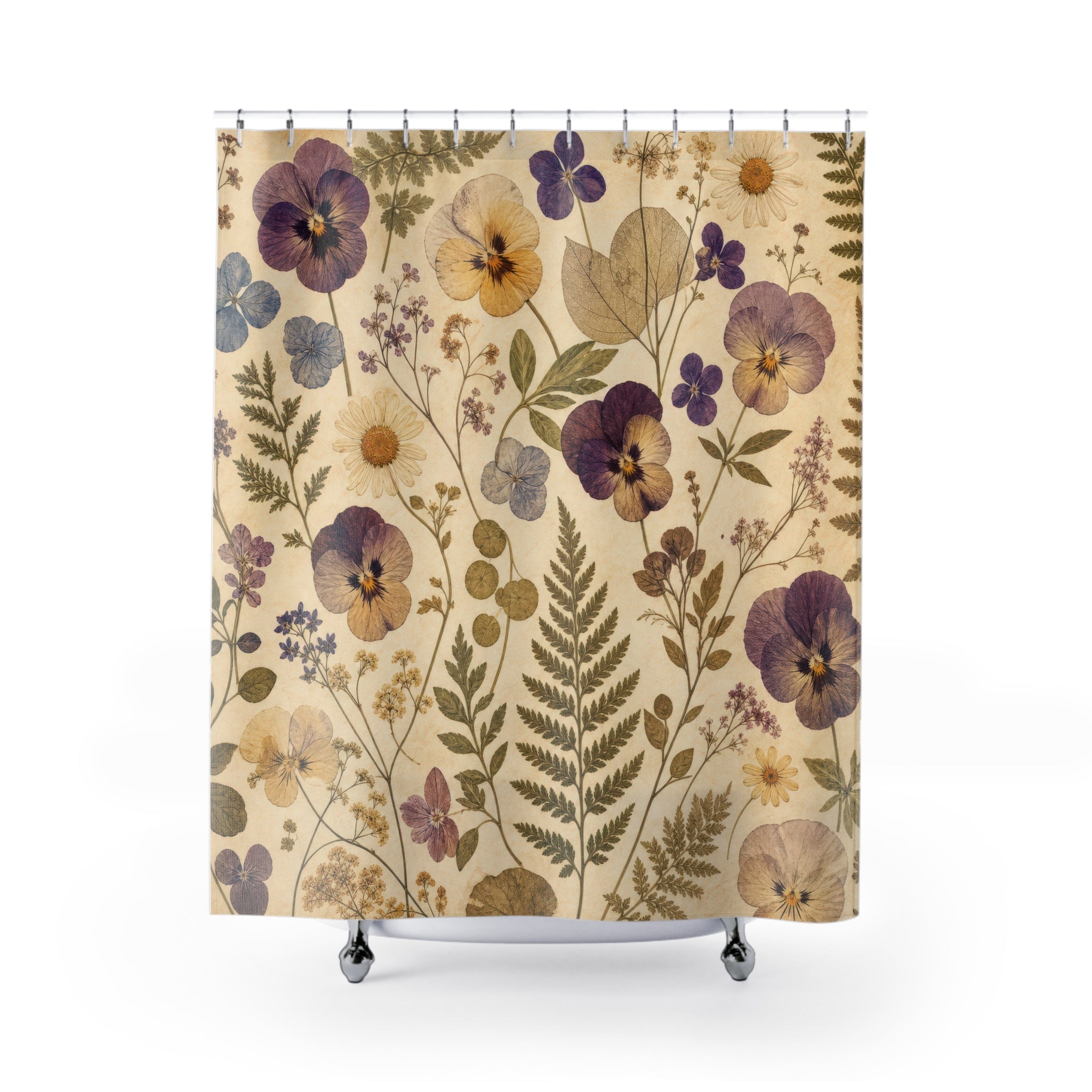 Vintage Pansy Botanical Shower Curtain
