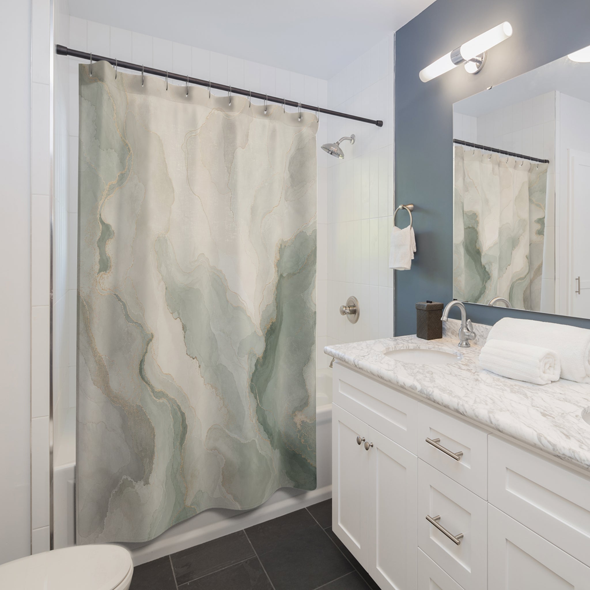 Fresh Sea Green Marble Abstract Shower Curtain