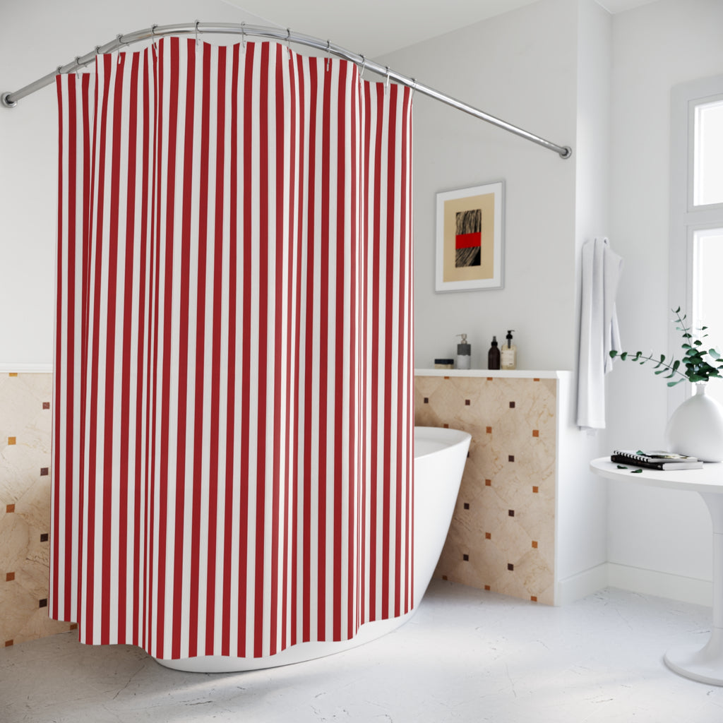Dark Red Pinstripe Shower Curtain