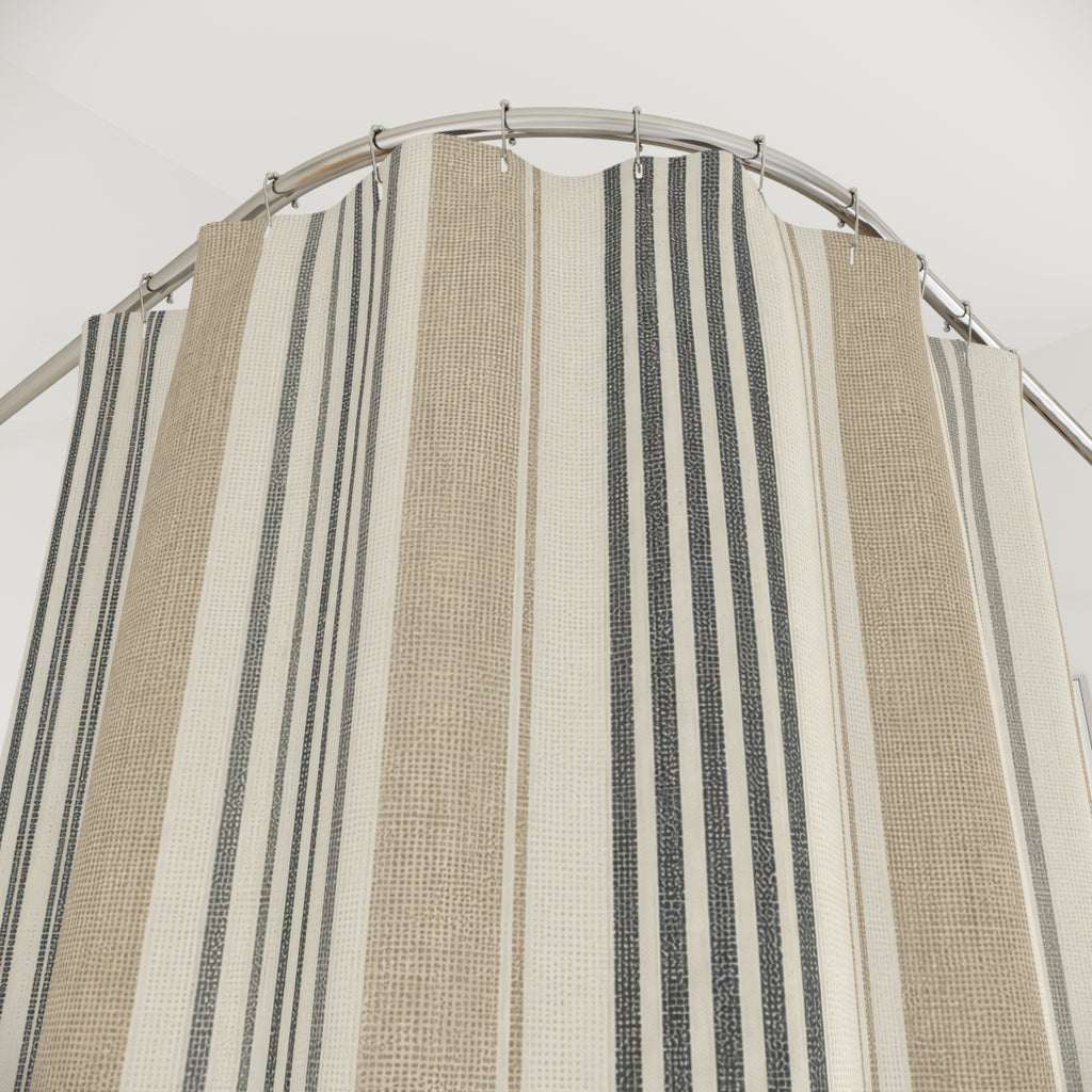 Tan Gray Fine Pinstripe Shower Curtain