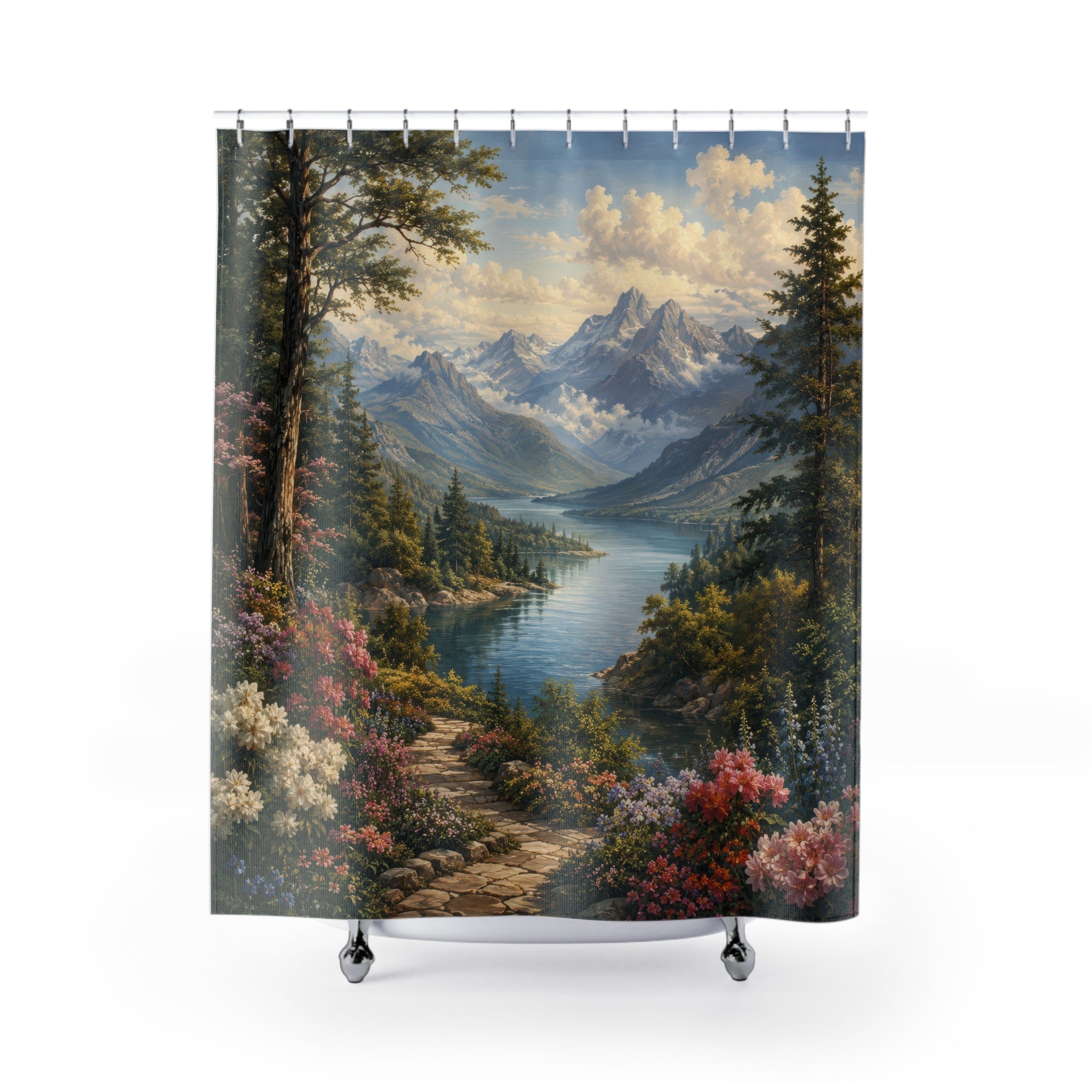 Mountain Lake Shower Curtain: Scenic Garden