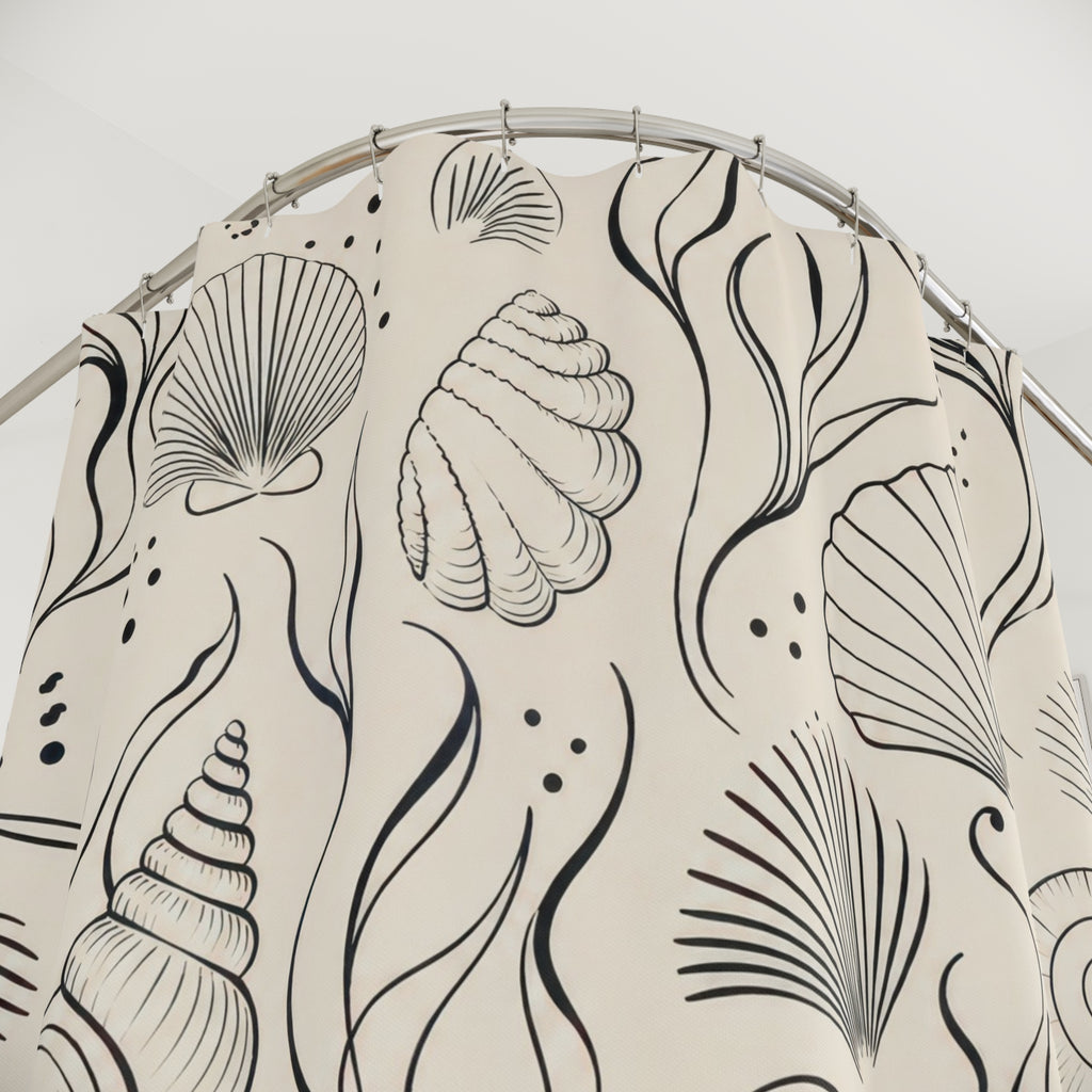 Black Cream Seashell Line Shower Curtain