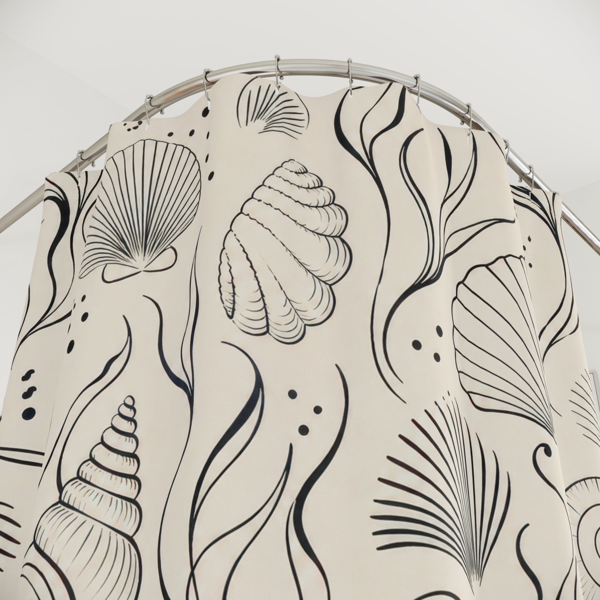 Black Cream Seashell Line Shower Curtain