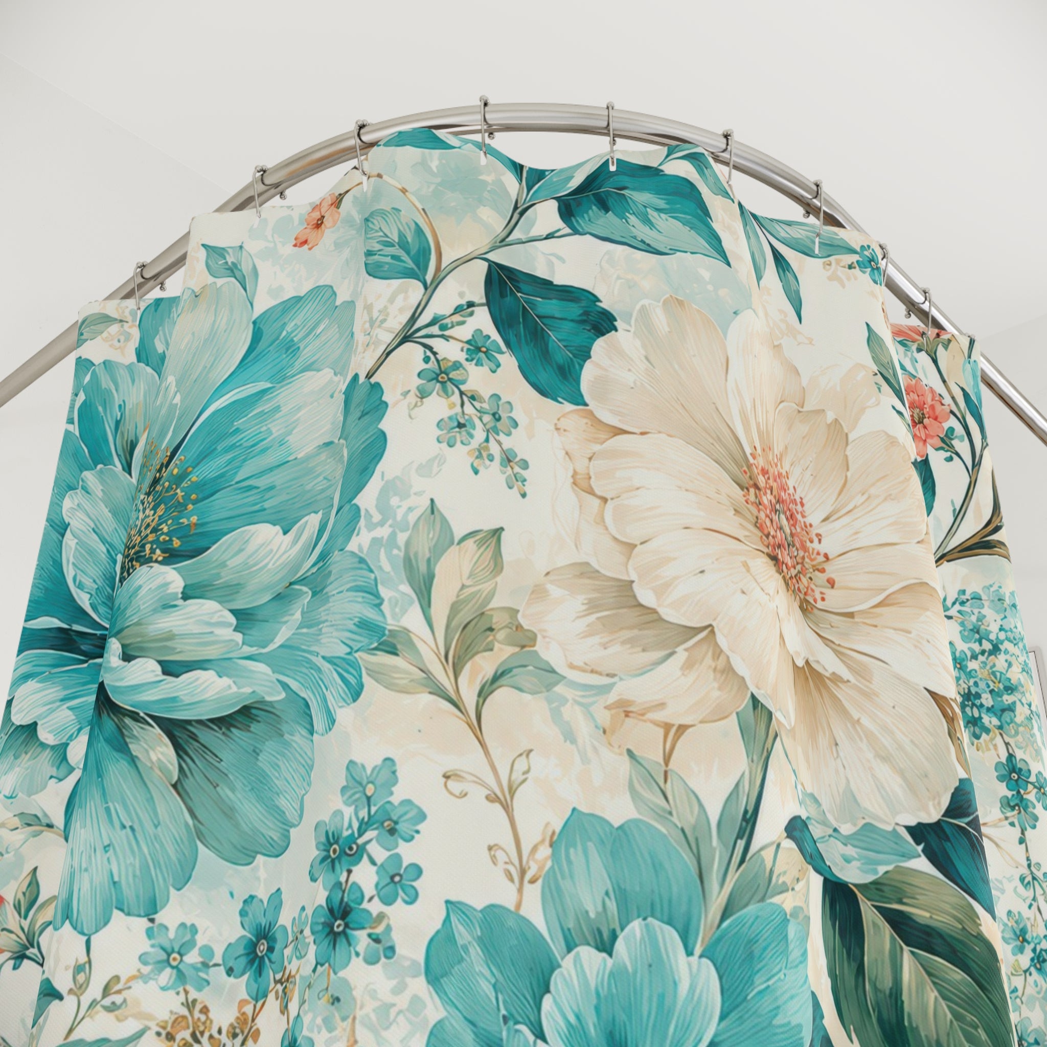 Turquoise Floral Shower Curtain: Teal Blue Botanical