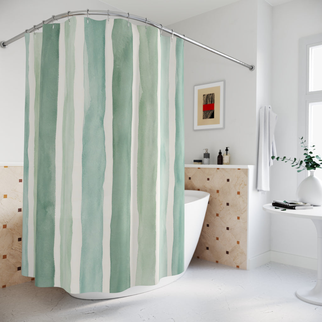 Aqua Mint Green Brush Stripe Shower Curtain