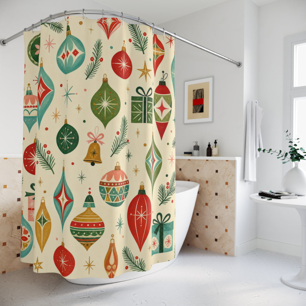 Mid-Century Retro Ornament Christmas Shower Curtain
