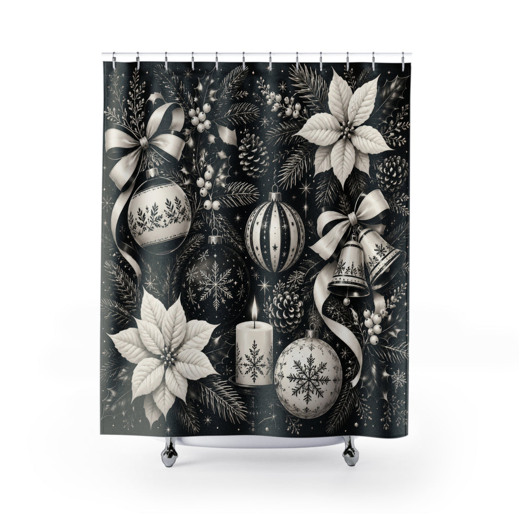 Black and White Christmas Shower Curtain: Holiday Botanical