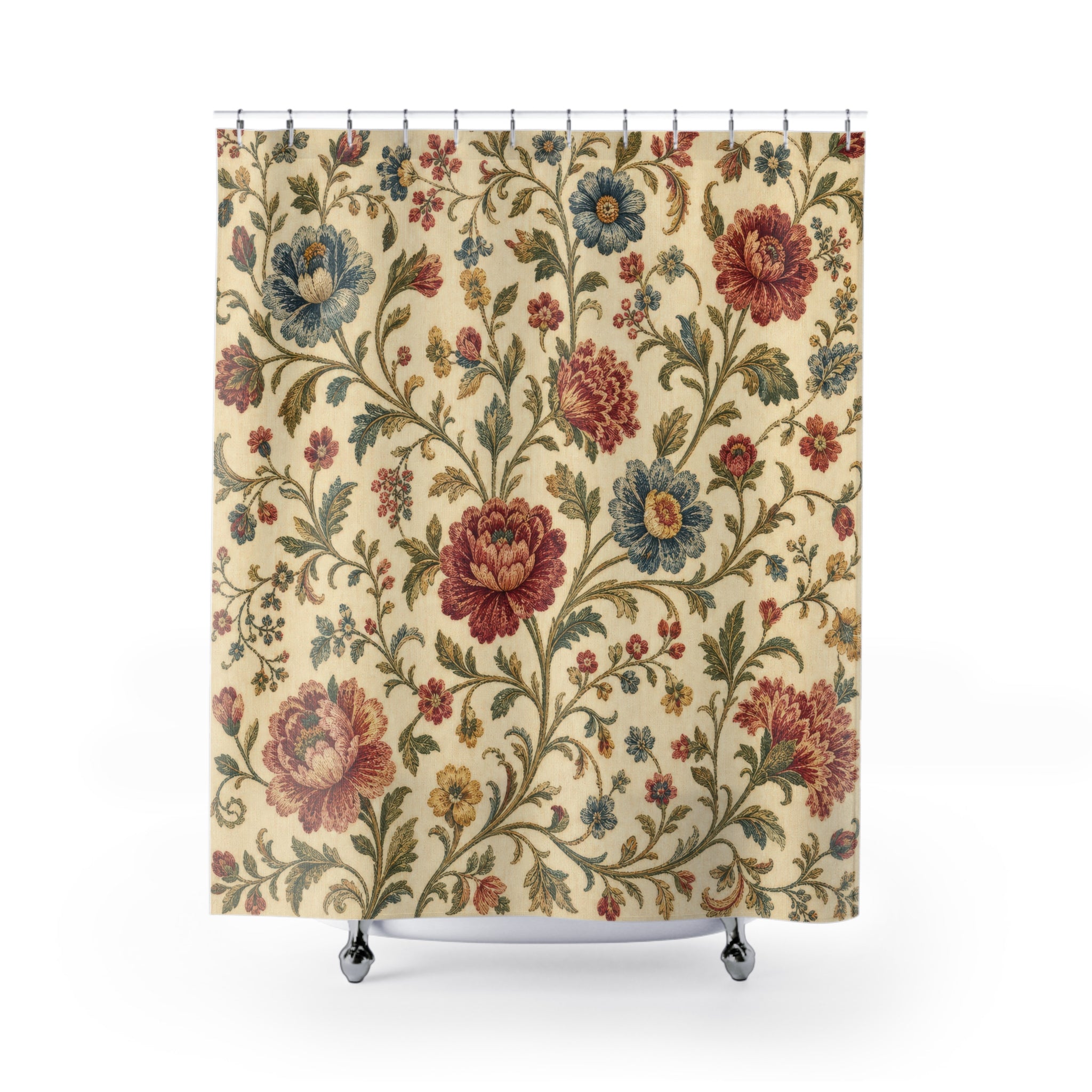 Red Blue Botanical Shower Curtain