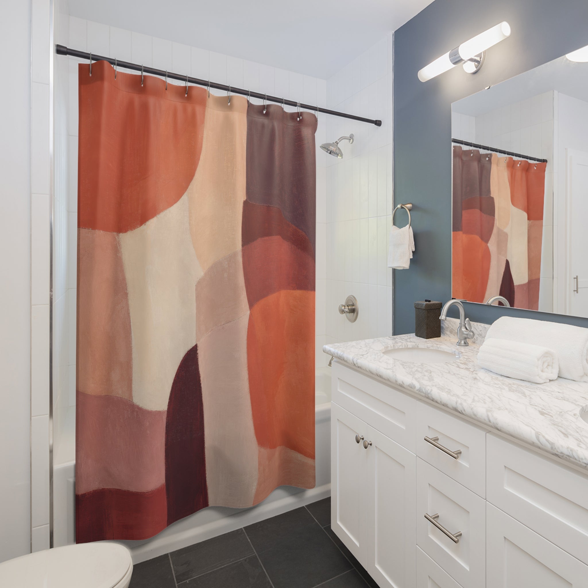 Terracotta Burgundy Abstract Geometric Shower Curtain