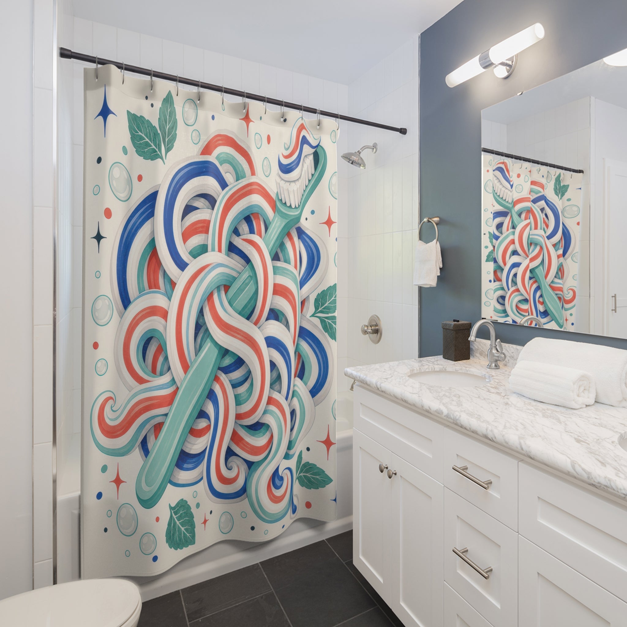 Tangled Toothbrush Stripe Shower Curtain