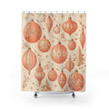Peach Christmas ornaments and stars shower curtain with full front view