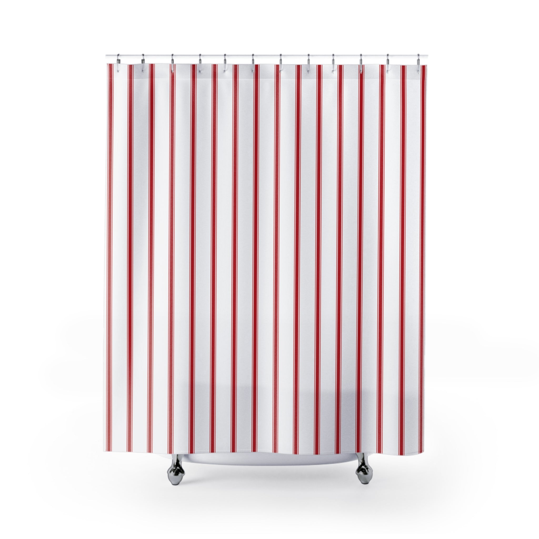 Red and White Ticking Stripe Shower Curtain