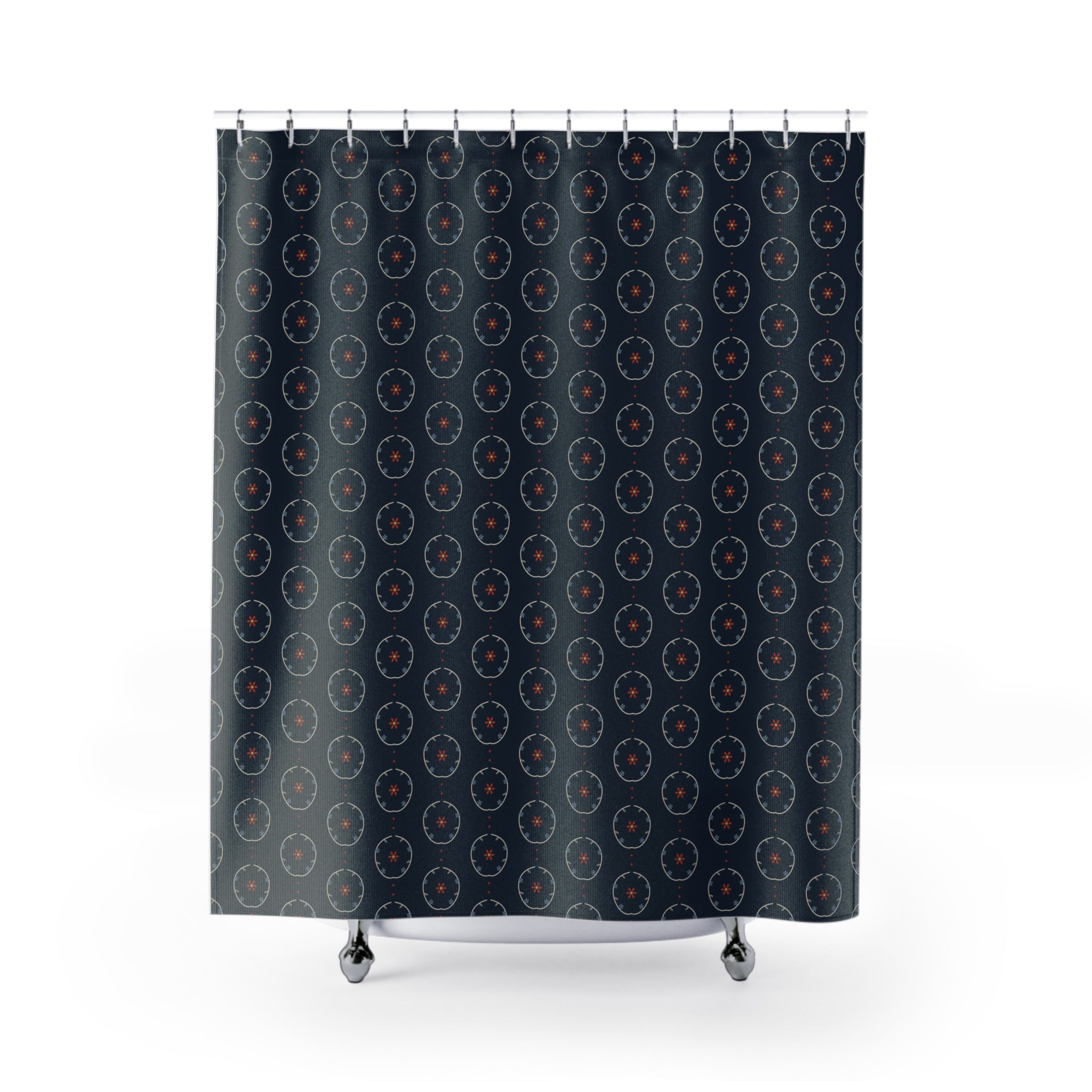 Rosemaling Shower Curtain – Norwegian Folk Art Navy