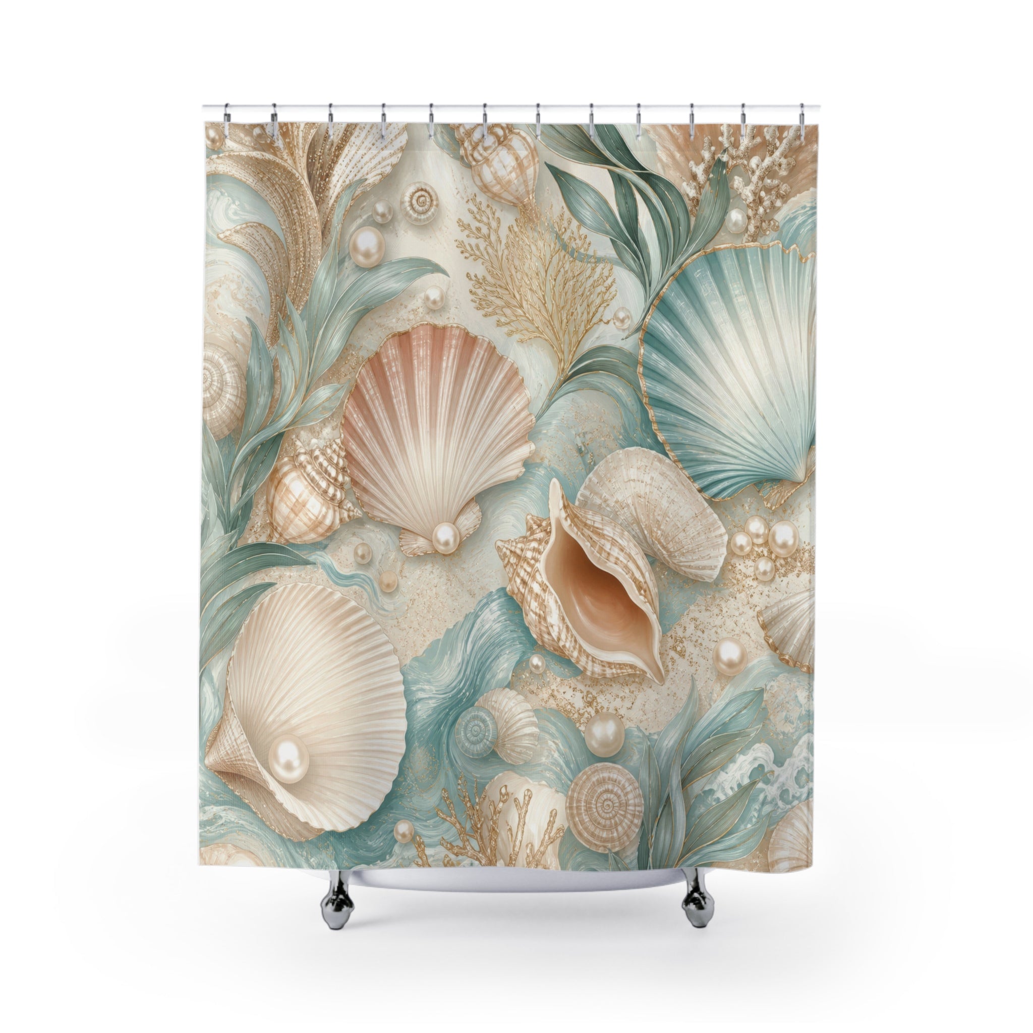 Shell Shower Curtain: Aqua Seashell Coastal