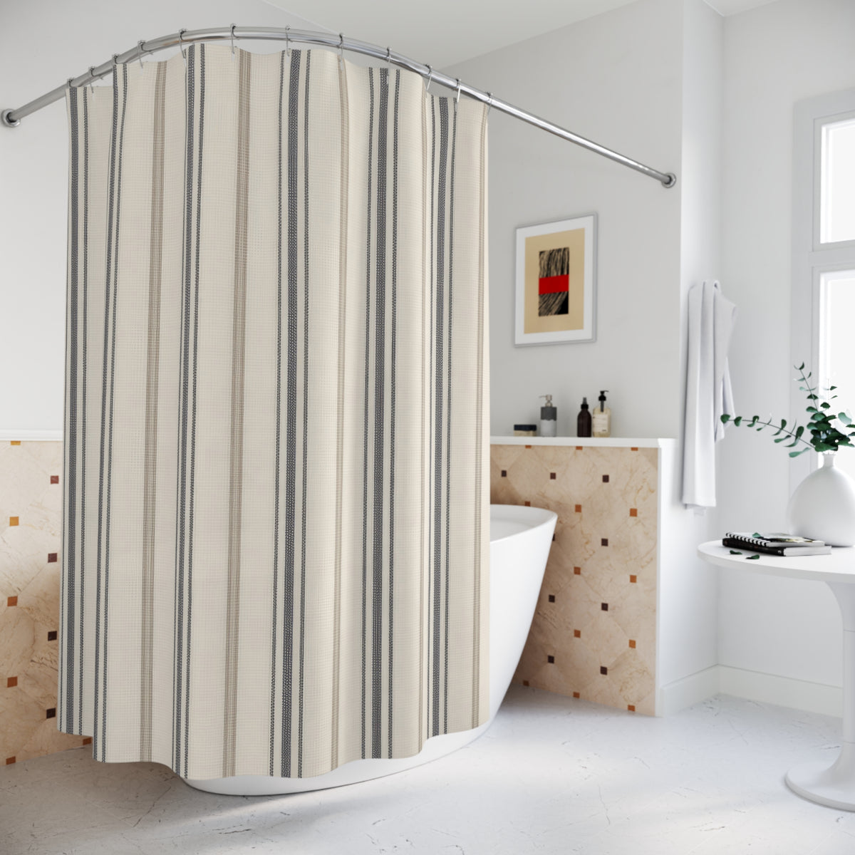 Charcoal and Ivory Ticking Stripe Shower Curtain