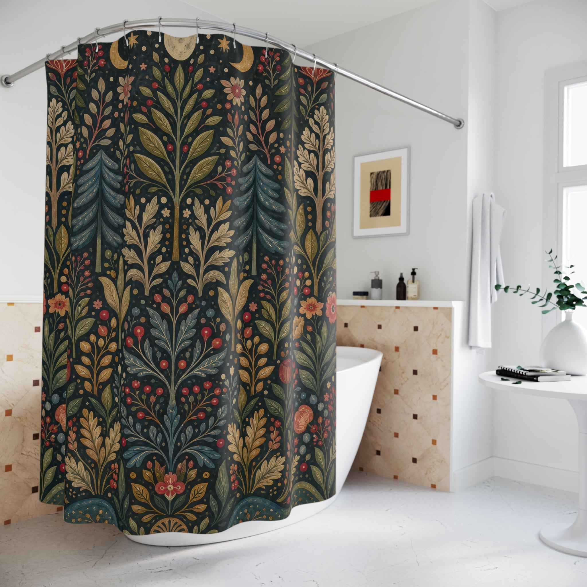 Painted Woodland Tapestry Shower Curtain