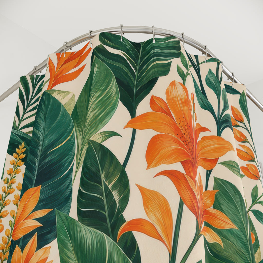 Orange Floral Shower Curtain