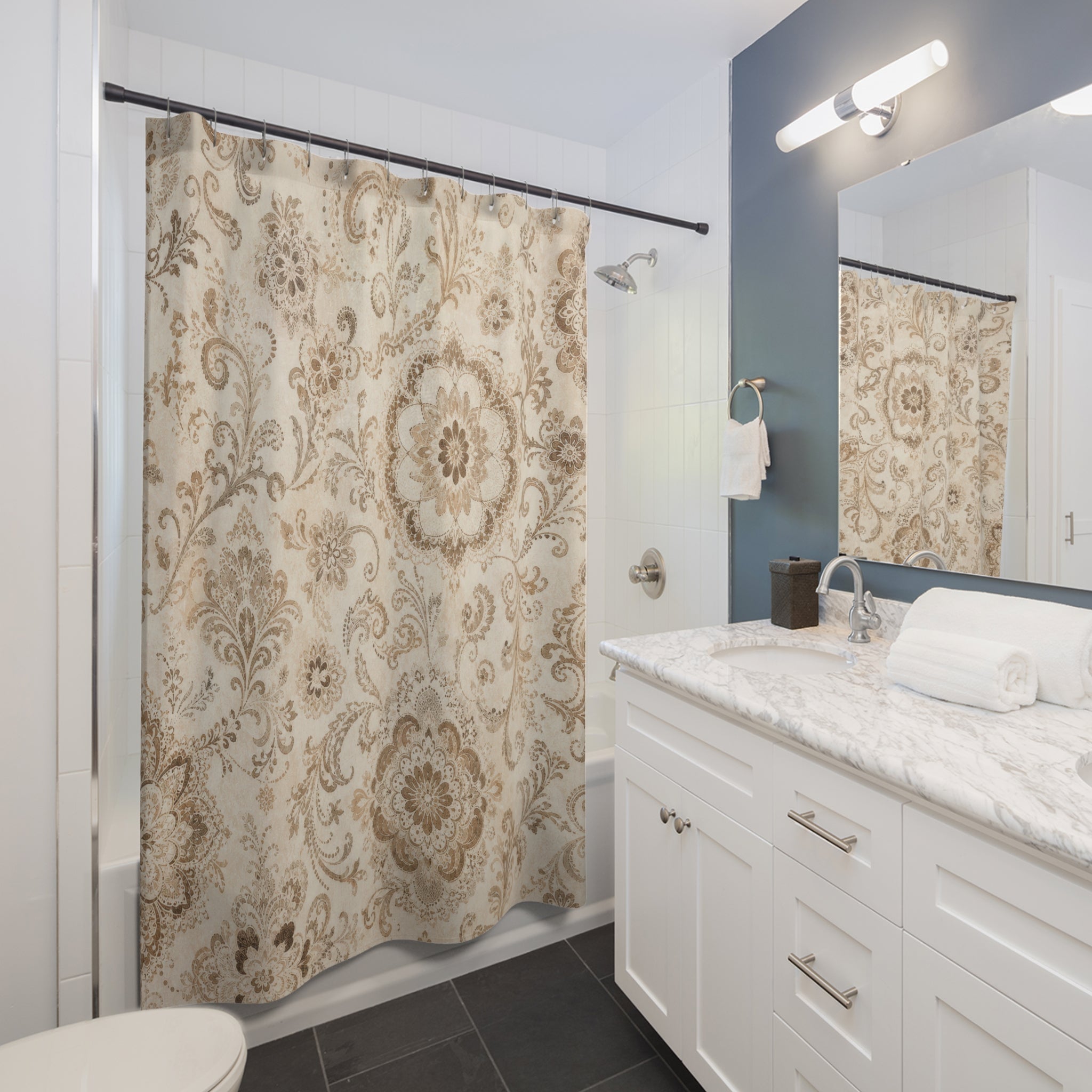 Brown Beige Medallion Shower Curtain