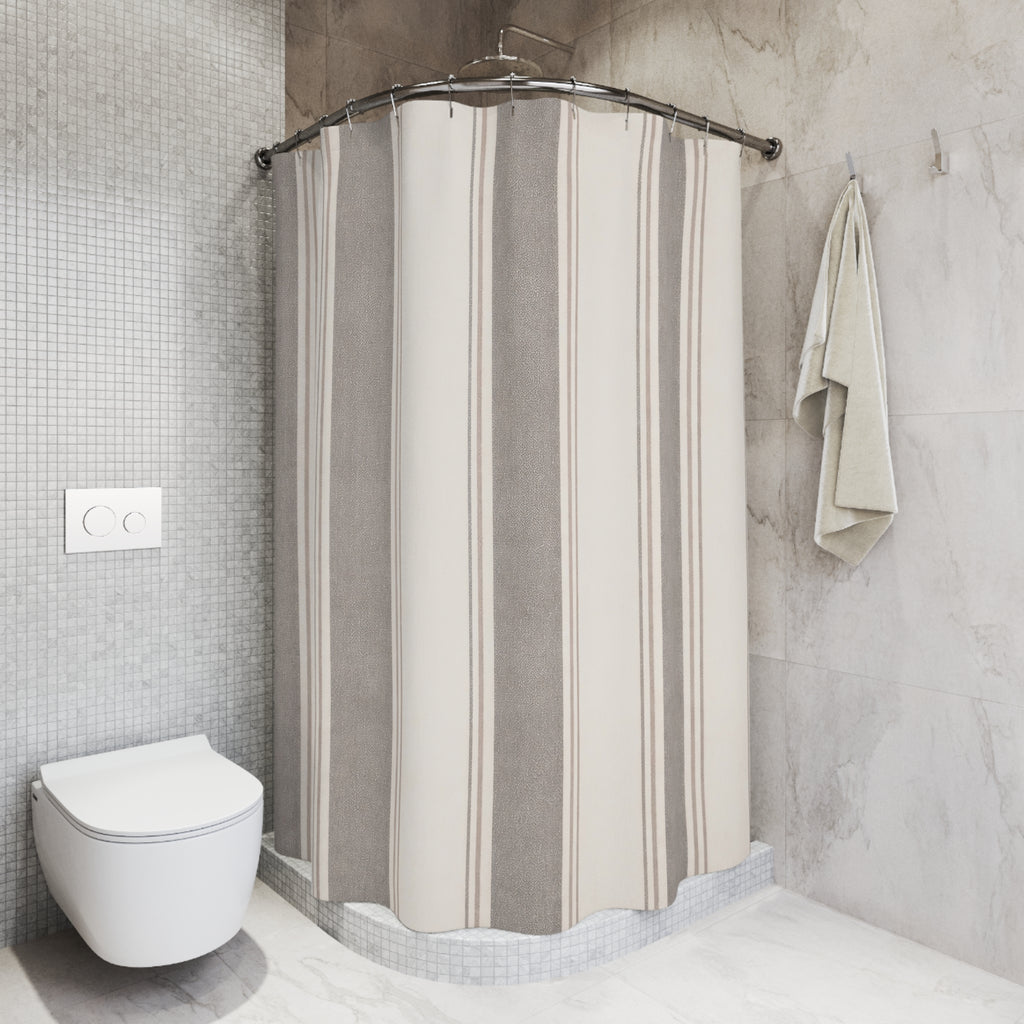 Greige French Stripe Shower Curtain