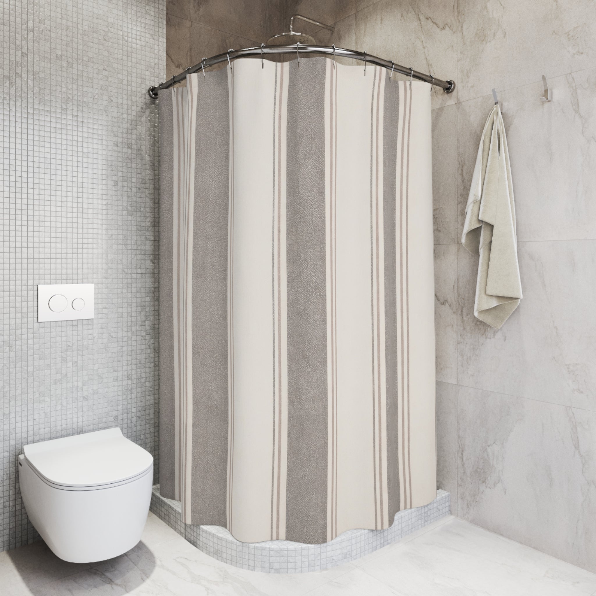 Greige French Stripe Shower Curtain