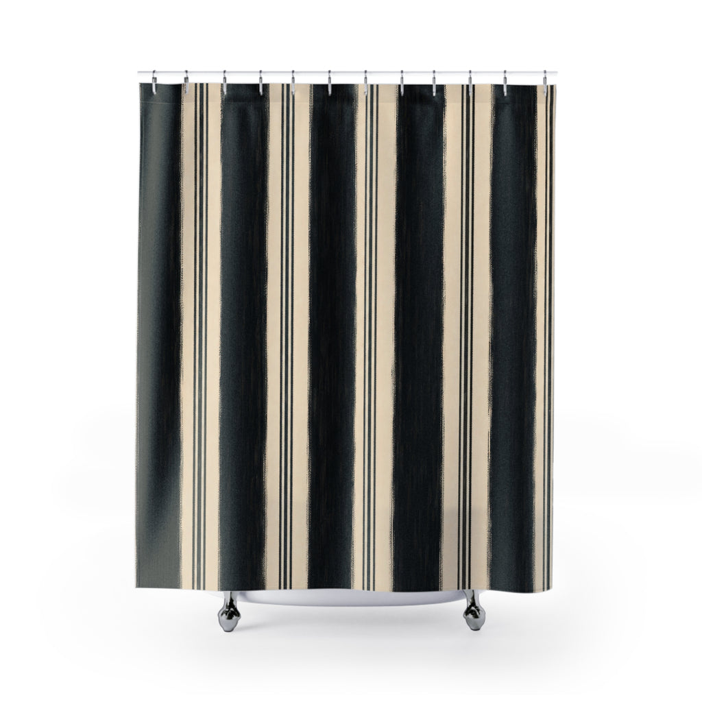 Ivory White Clean Vertical Stripe Shower Curtain