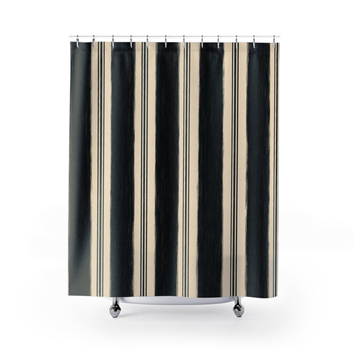 Ivory White Clean Vertical Stripe Shower Curtain