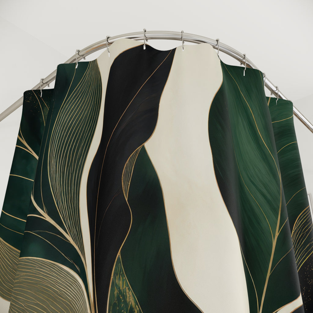 Black Dark Leaf Green Botanical Shower Curtain