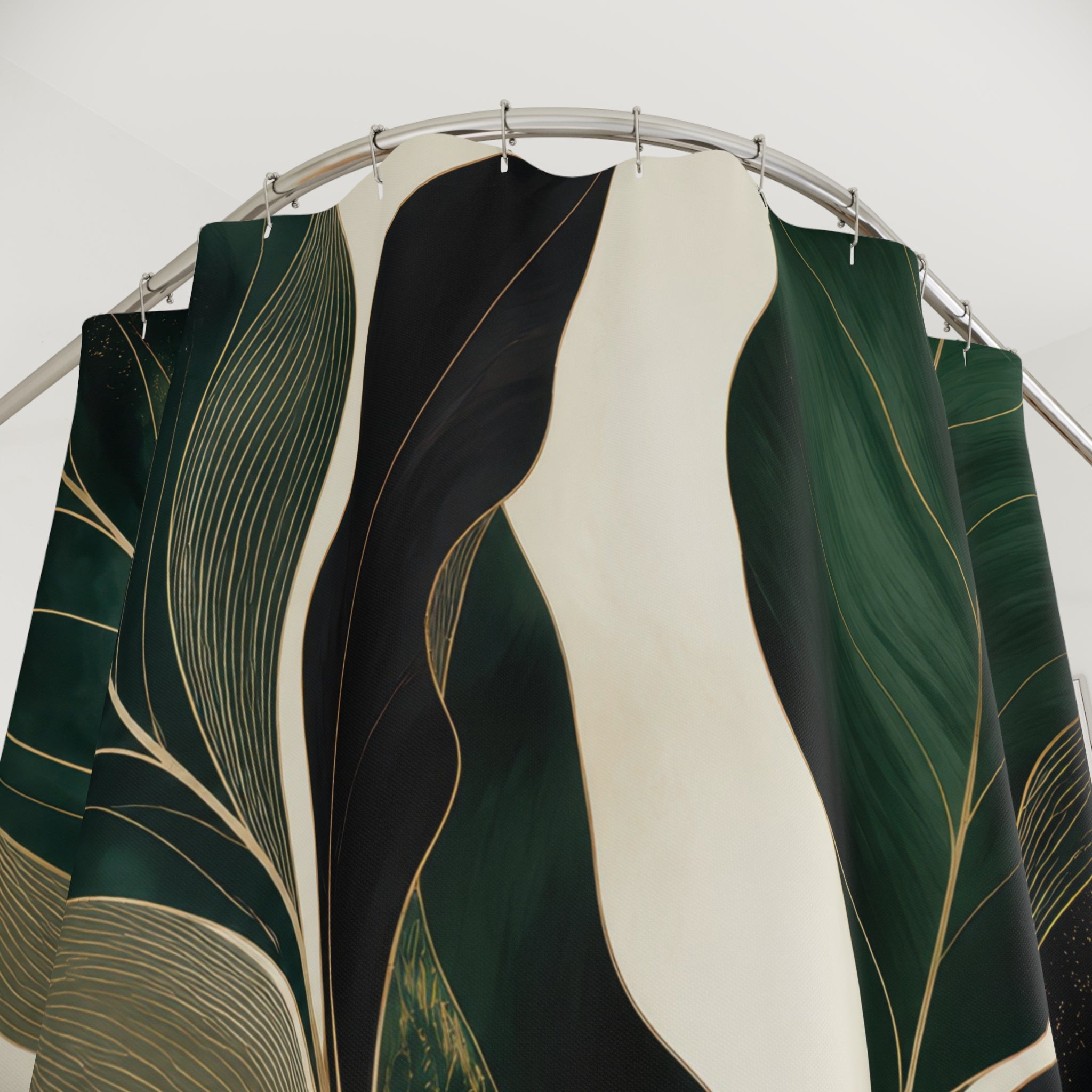 Black Dark Leaf Green Botanical Shower Curtain