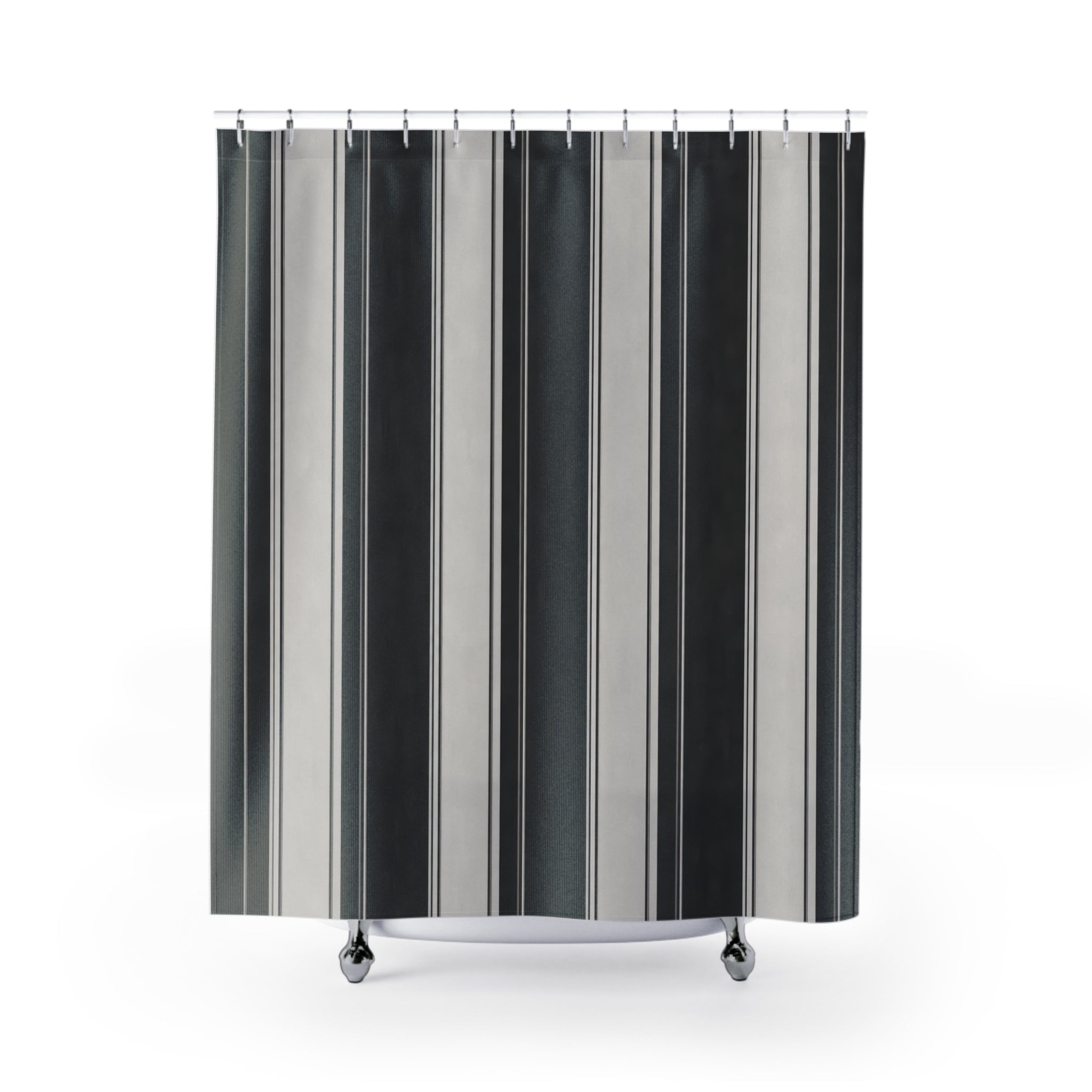 Black Grey Awning Shower Curtain, Black Charcoal Classic Bathroom Decor, Awning Stripe Bath Curtain, Guest Bath Decor, Small Bathroom Decor