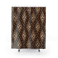 Cream fawn spot medallions over deep coffee brown shower curtain with full front view