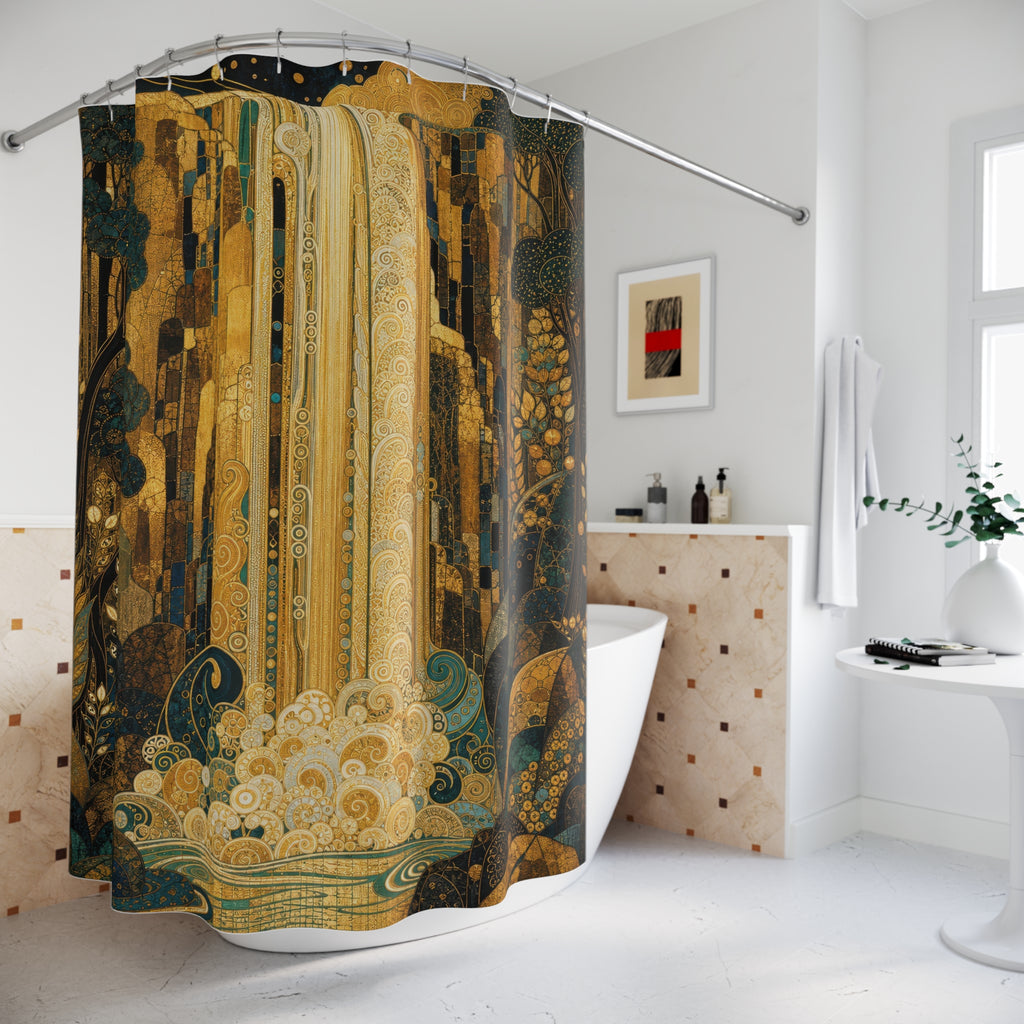 Gold Waterfall Landscape Print Shower Curtain