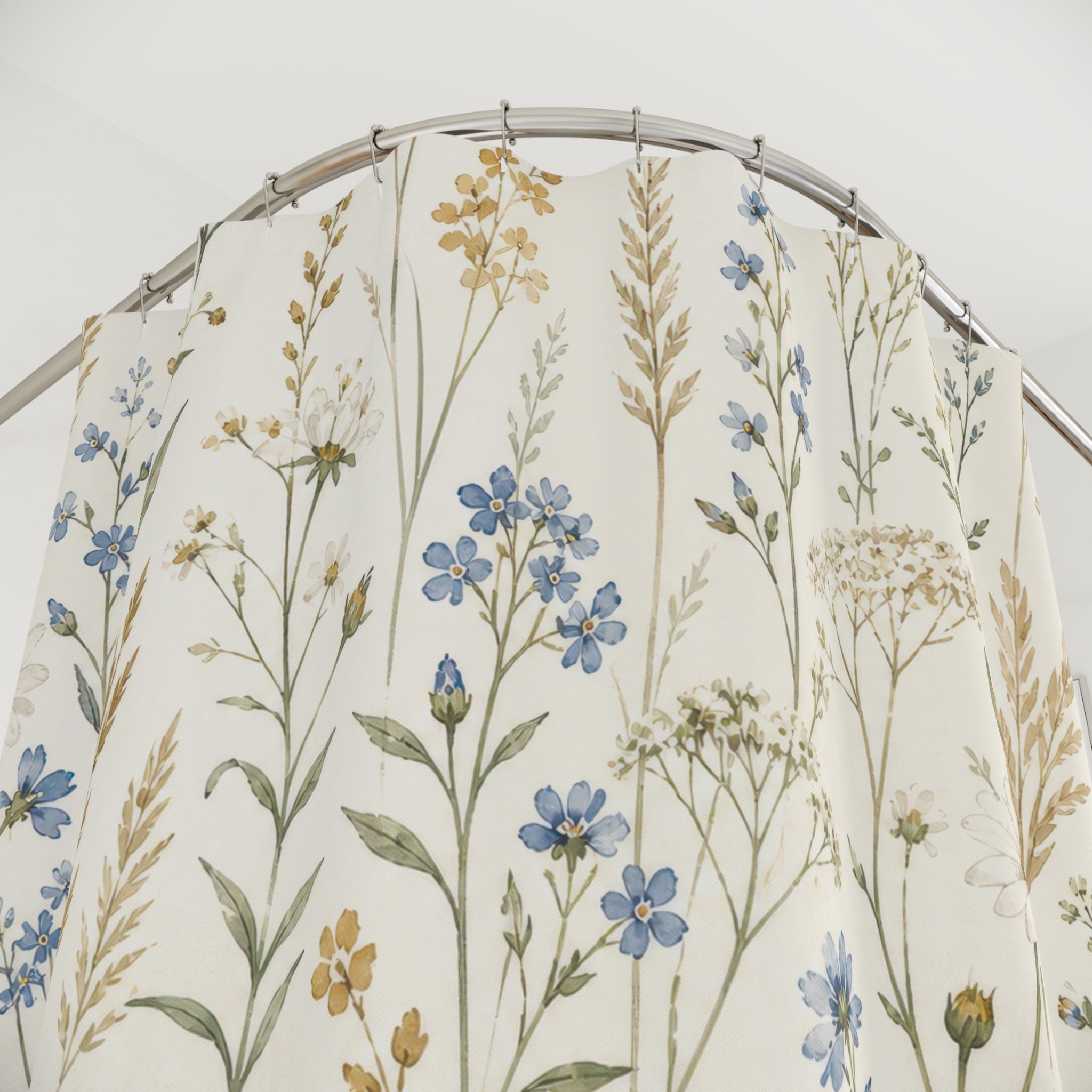 Blue Yellow Meadow Floral Shower Curtain