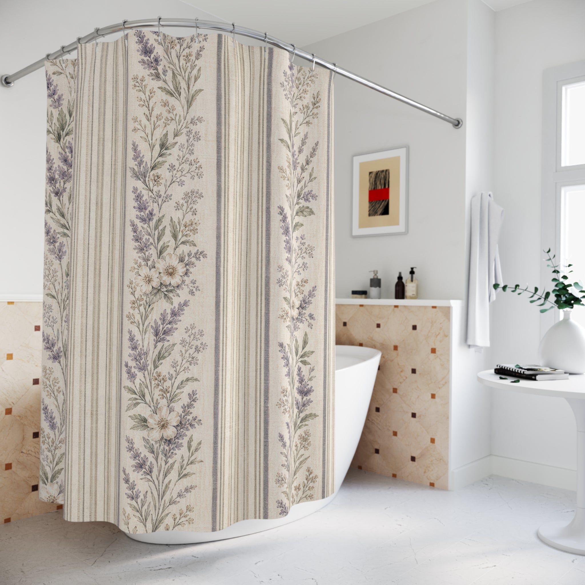 Lavender Gray Toile Shower Curtain