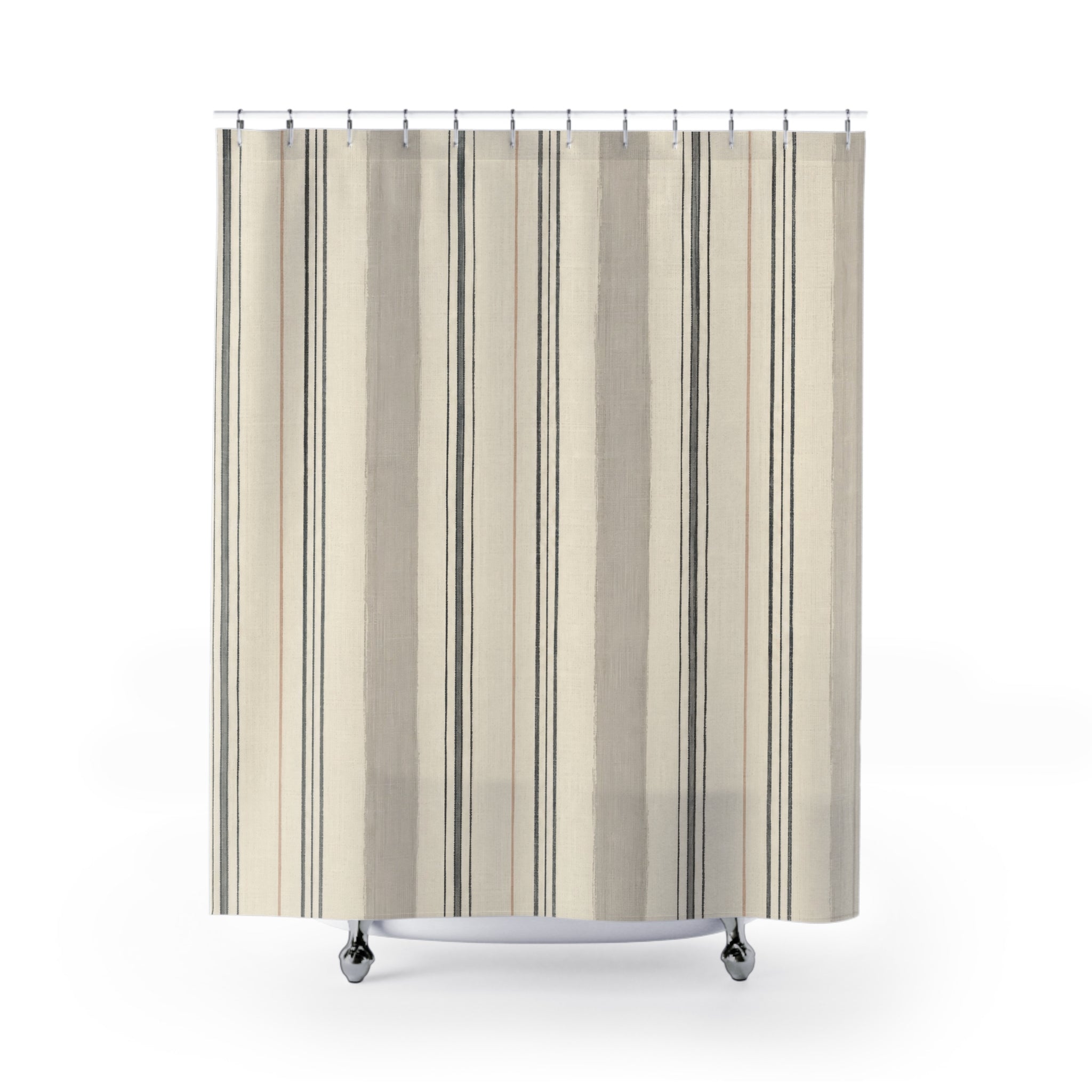Black Cream Pinstripe Shower Curtain